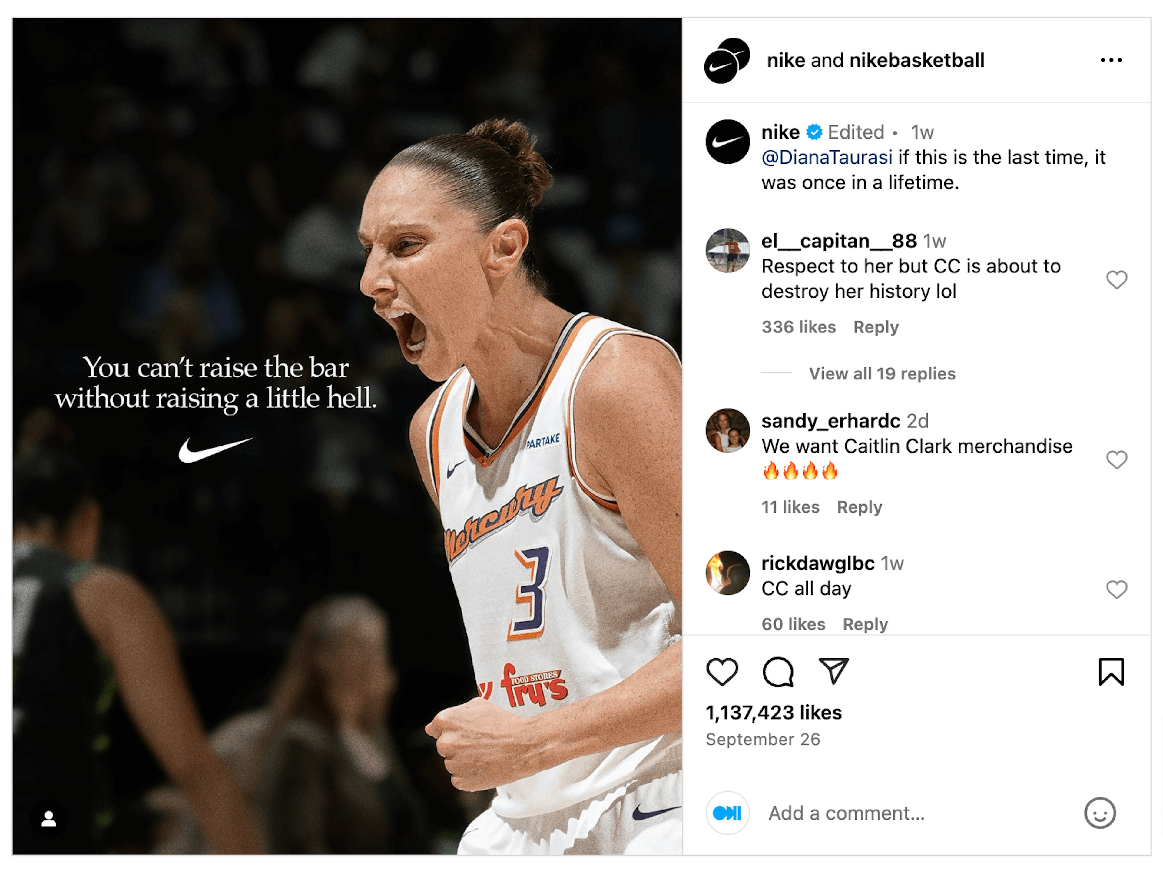 A great example of relatability in action is Nike’s Instagram post featuring Diana Taurasi. 