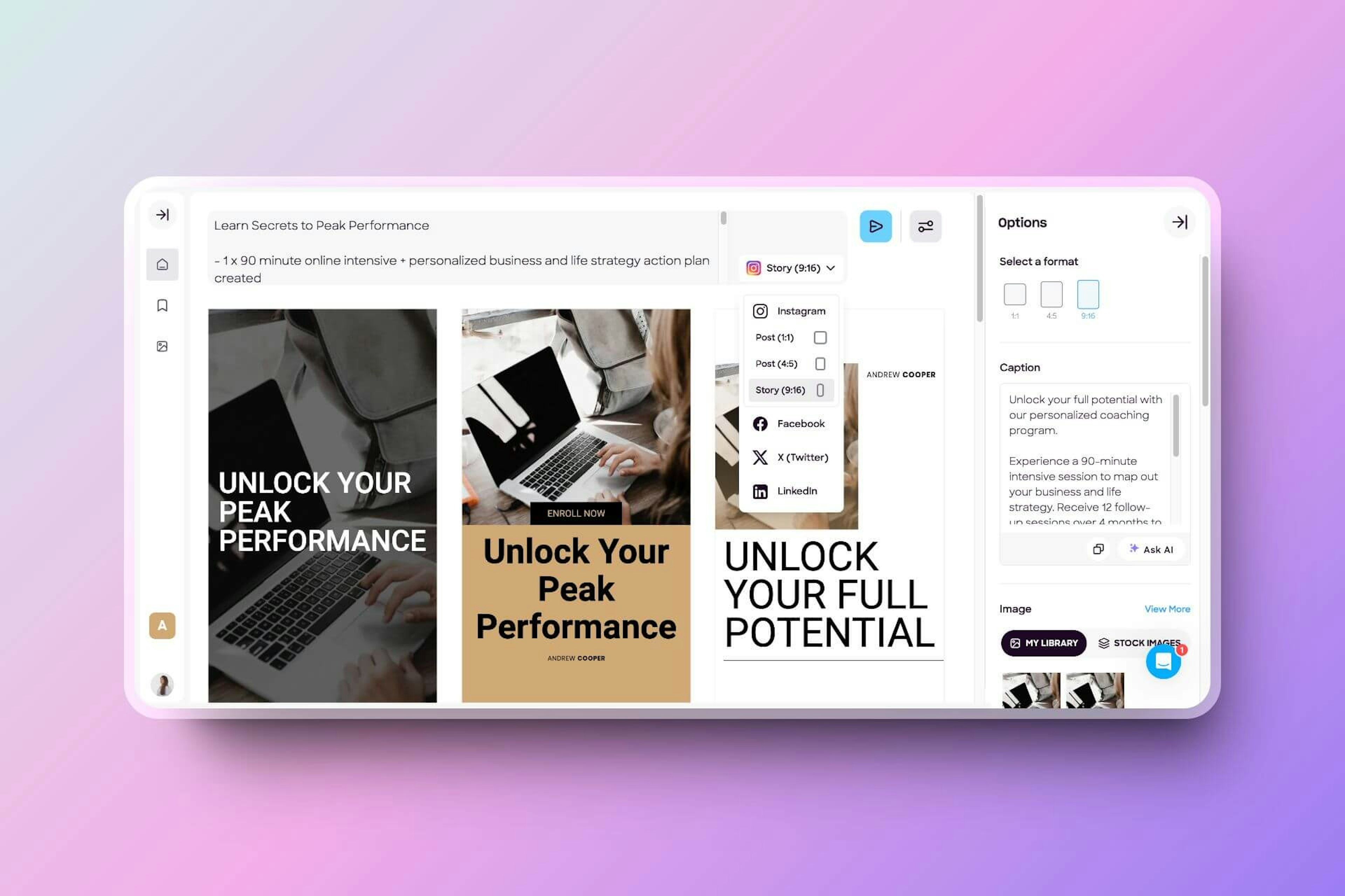 Just sit back and relax as our smart platform creates impressive designs for you.