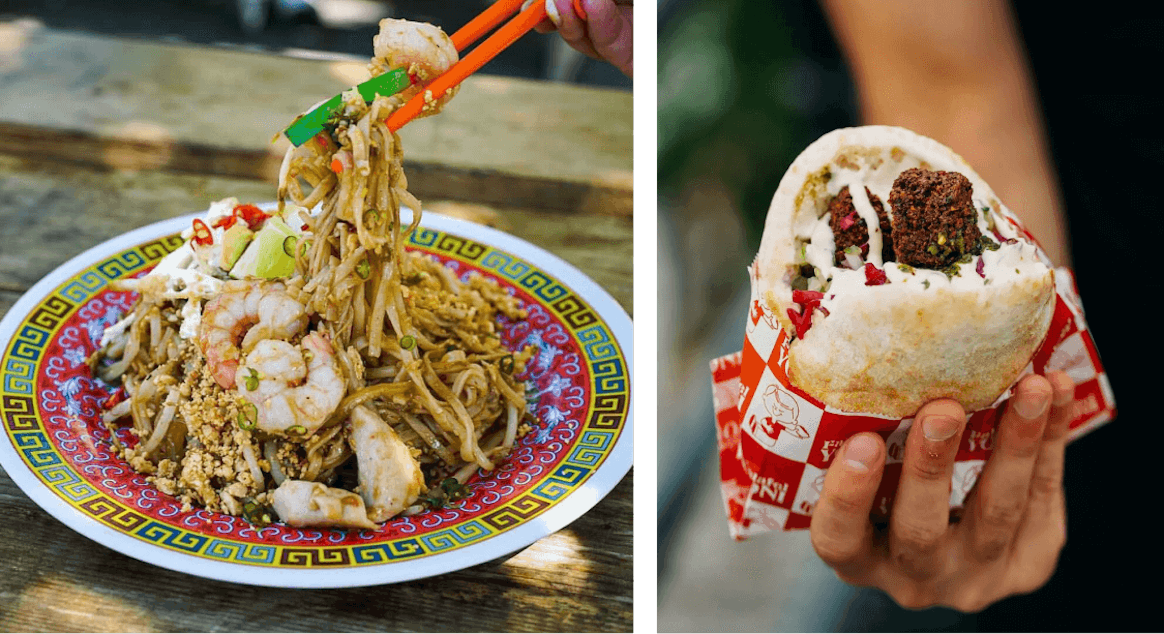 Signature dishes from Satay Brothers and Falafel Yoni