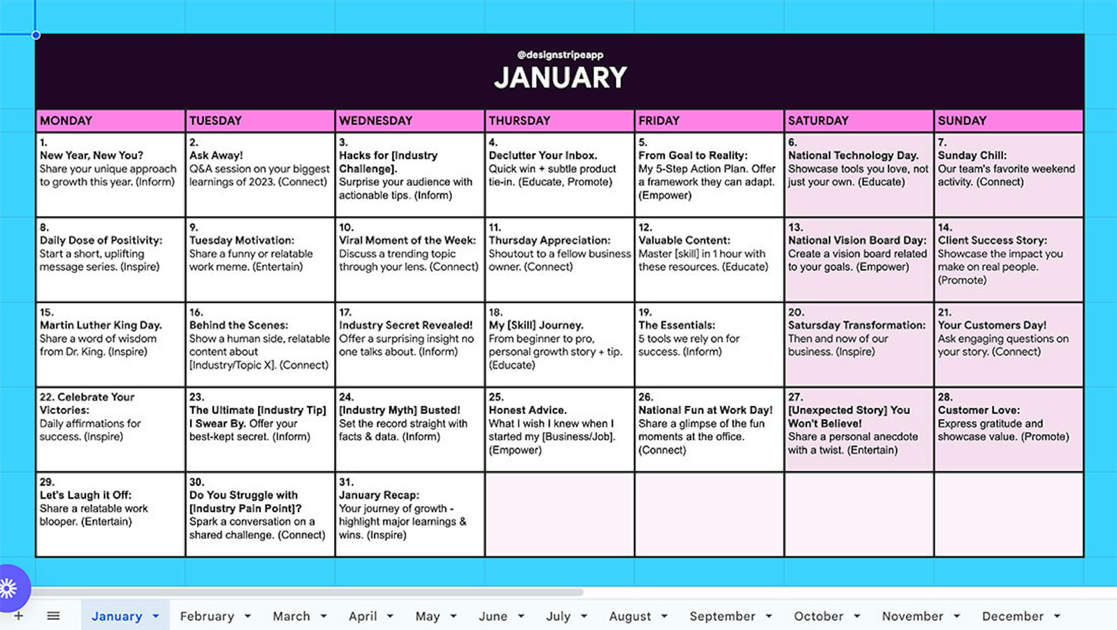 Comprehensive 366-day post calendar