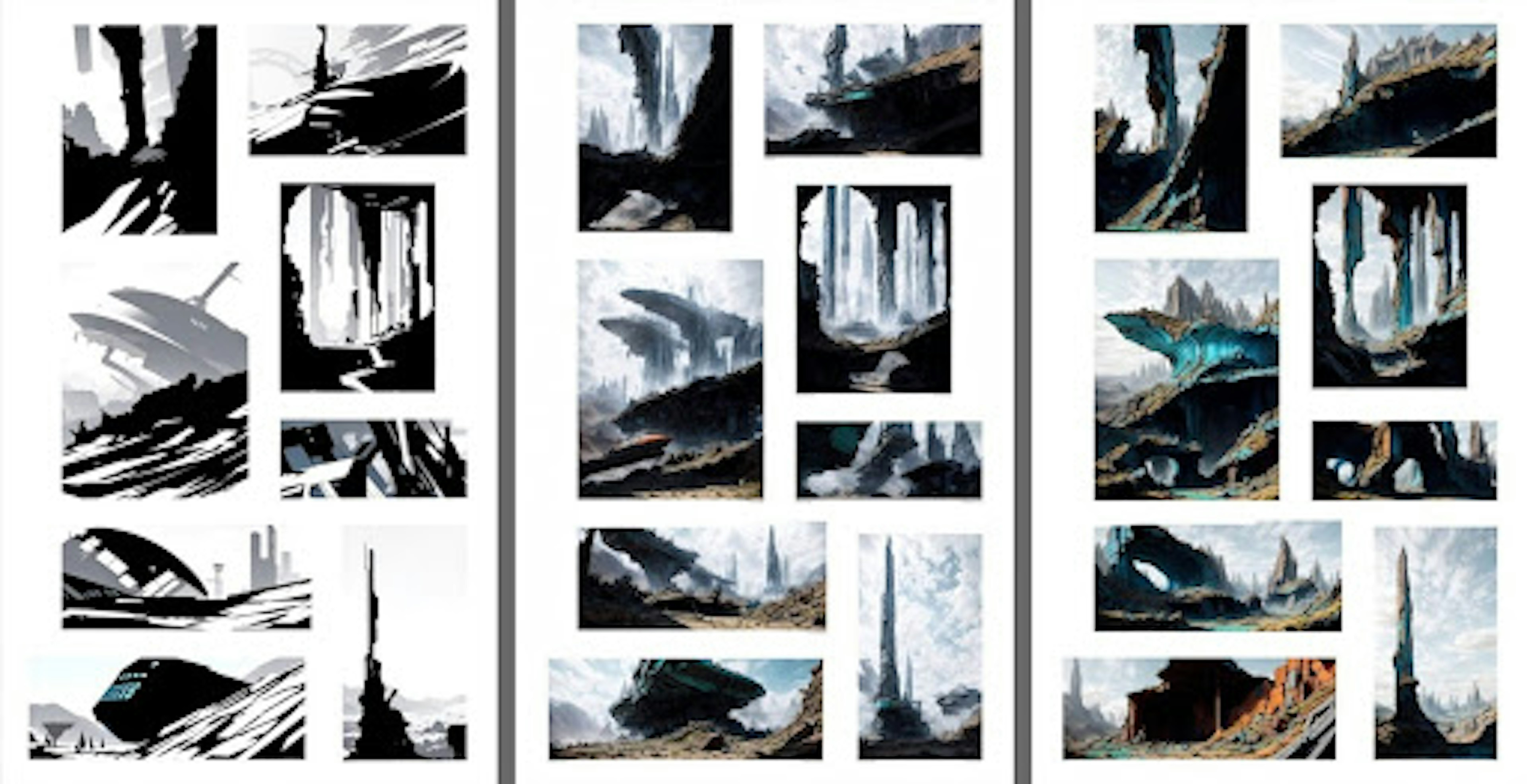 Multiple AI-generated versions of an illustration created by Gary Hanna.