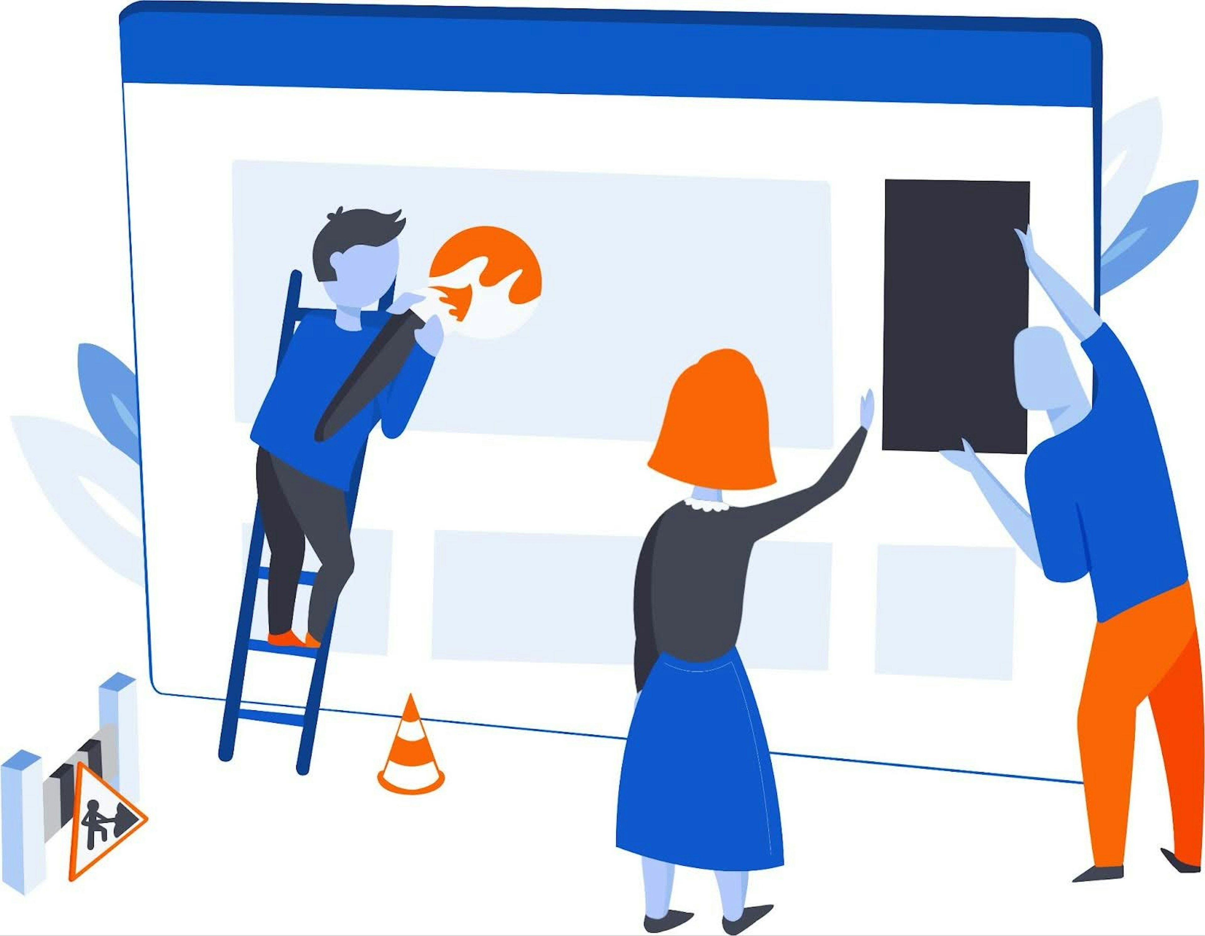 Three people working on a large computer screen, configuring elements and working on the layout.  Image by Toms Štāls via Unsplash.