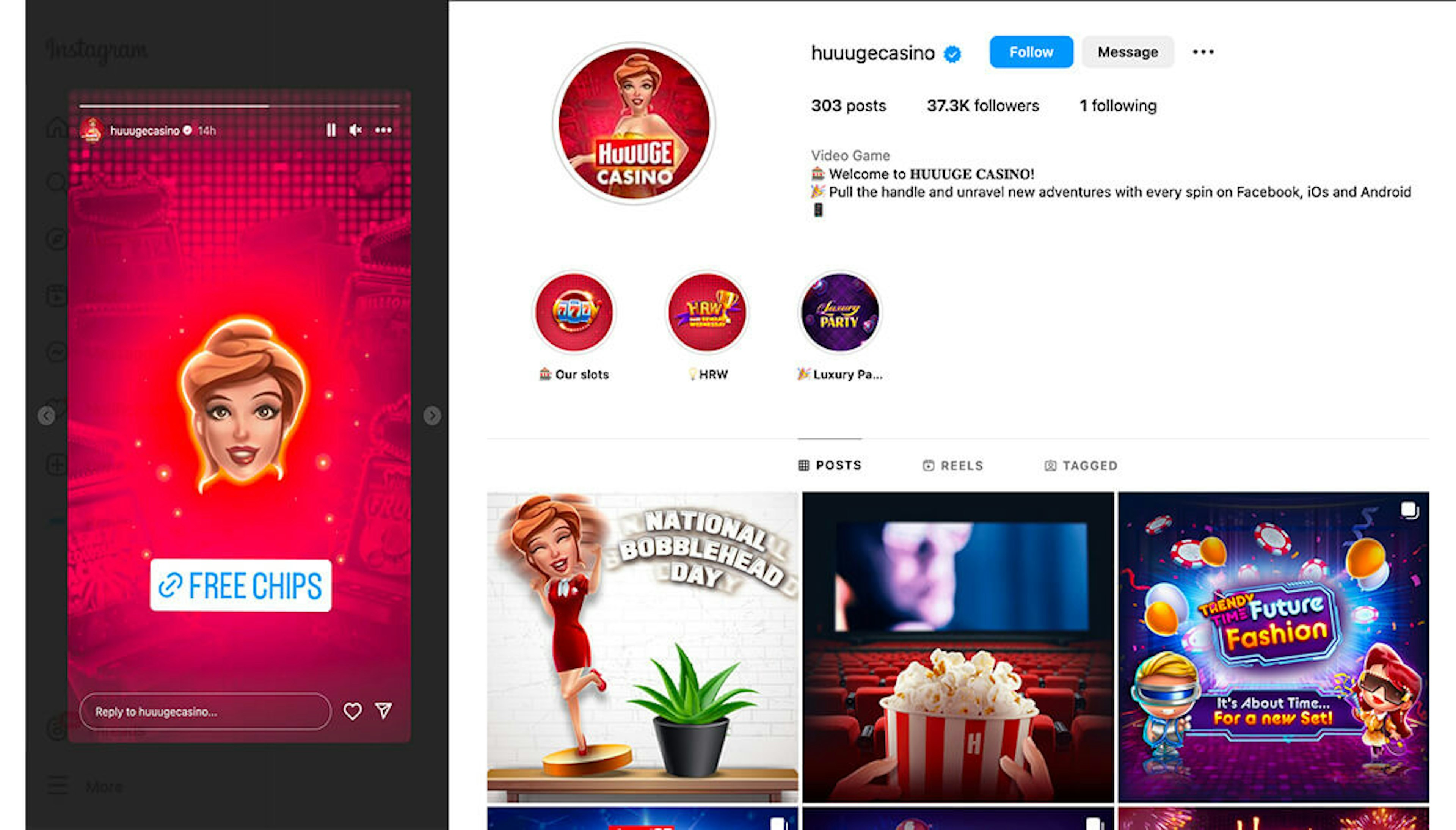 Huuuge Games using Instagram Stories